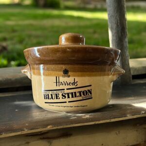 Harrods UK Blue Stilton Cheese Brown Stoneware Storage Canister Jar Granville